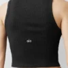 Ribbed Modal Henley Tank - Black
