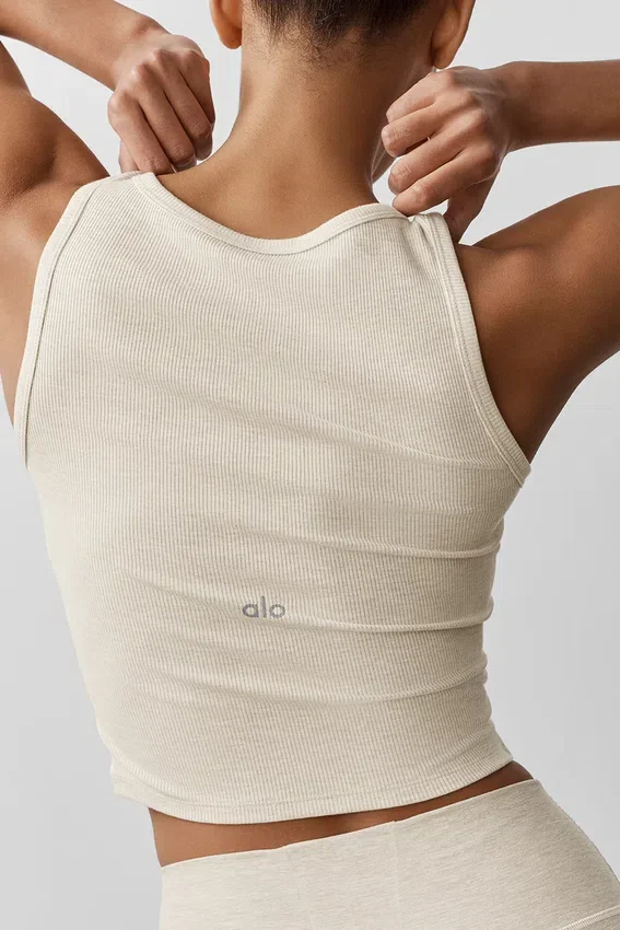 Ribbed Modal Henley Tank - Oatmeal Heather