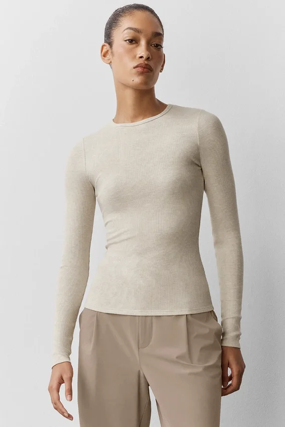 Ribbed Modal Long Sleeve - Oatmeal Heather