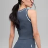 Ribbed Sweater Knit Highline Cropped Tank - Bluestone/White