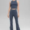 Ribbed Sweater Knit Highline Cropped Tank - Bluestone/White