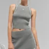 Ribbed Sweater Knit Highline Cropped Tank - Lunar Grey/White
