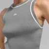 Ribbed Sweater Knit Highline Cropped Tank - Lunar Grey/White