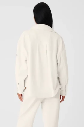 Ribbed Velour Mountain Side Shacket – Ivory