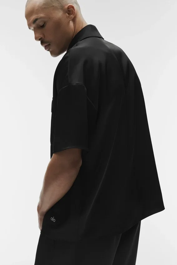 Satin Horizon Short Sleeve Button up - Black