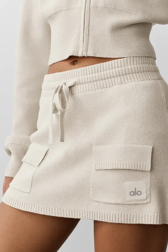 Scholar Knit Cargo Skirt - Oatmeal Heather