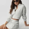 Scholar Knit Cropped Full Zip Jacket - White Heather