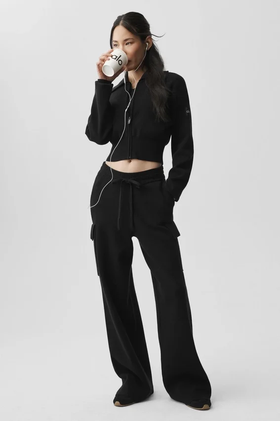 Scholar Knit High-Waist Cargo Pant - Black