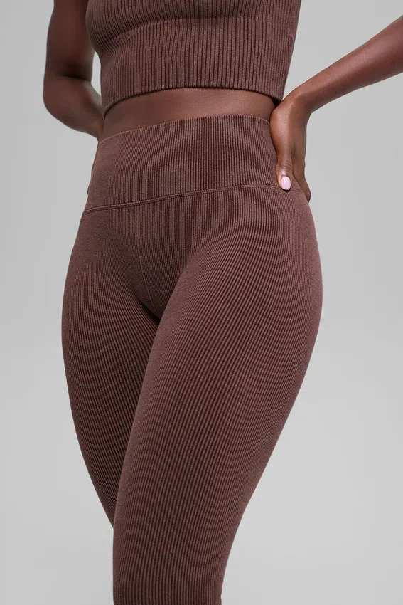 Seamless High-Waist Two Tone Rib Legging - Brownstone Heather