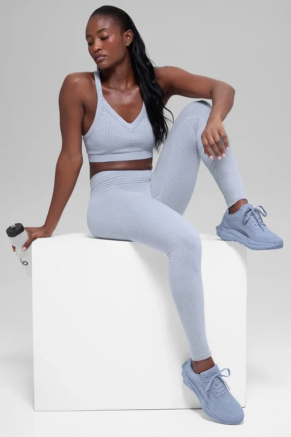 Seamless High-Waist Two Tone Rib Legging - Winter Frost Heather