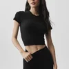 Seamless Modal Ribbed Cropped Short Sleeve - Black
