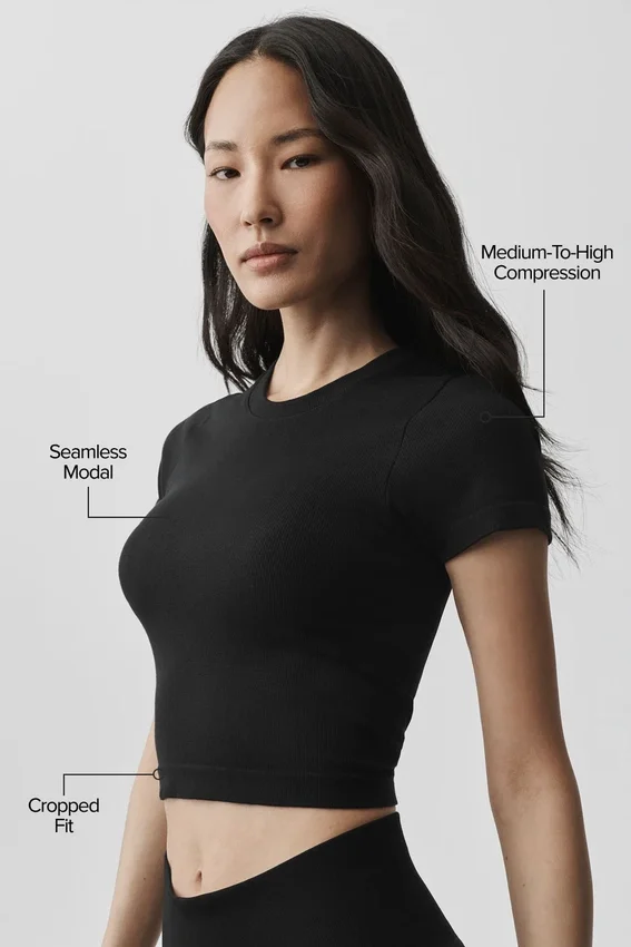 Seamless Modal Ribbed Cropped Short Sleeve - Black