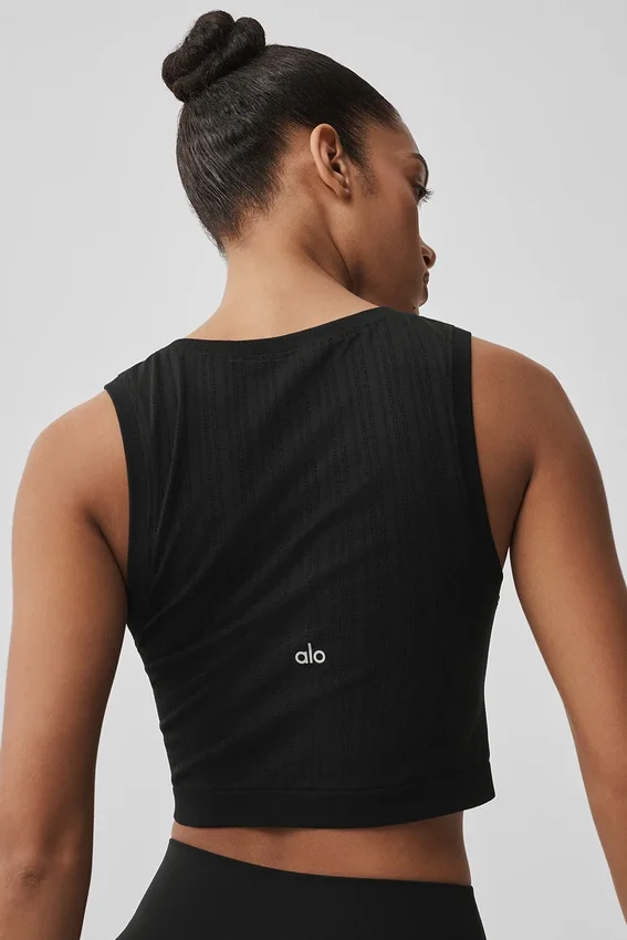 Seamless Pointelle Tank - Black
