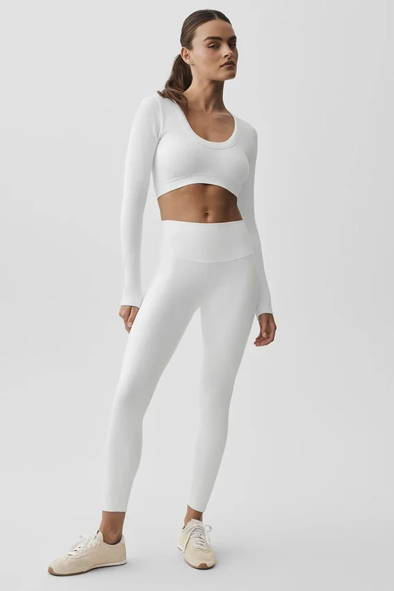 Seamless Ribbed Cropped Serene Long Sleeve - White