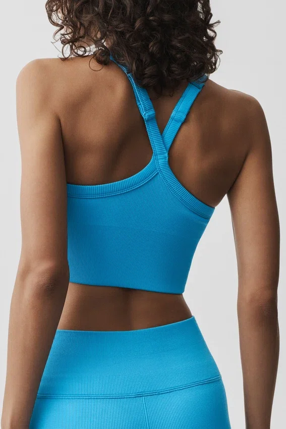 Seamless Ribbed Favorite Bra Tank - Azure Blue