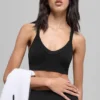 Seamless Two Tone Rib Bra - Black