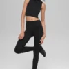 Seamless Two Tone Rib Hooded Vest - Black