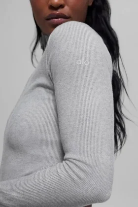 Seamless Two Tone Rib Jacket – Light Misty Grey Heather