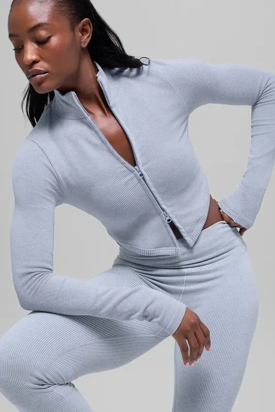 Seamless Two Tone Rib Jacket - Winter Frost Heather