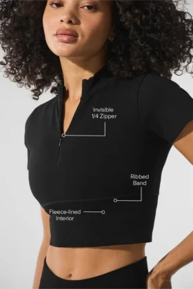 Seamless Winter Warm Plush Cropped Short Sleeve – Black