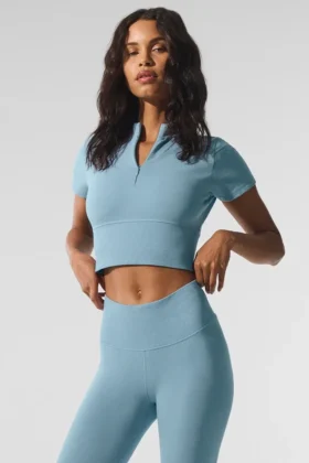 Seamless Winter Warm Plush Cropped Short Sleeve - Celestial Blue