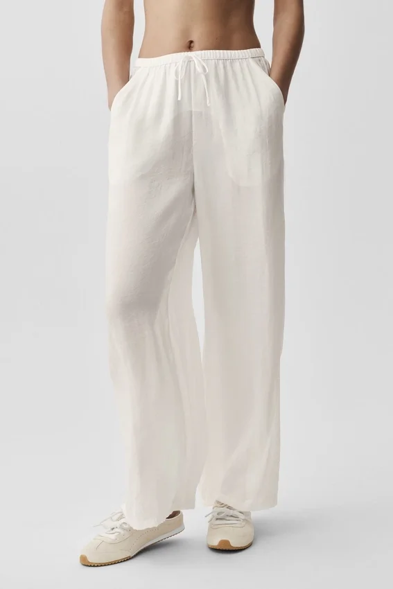 Semi-Sheer Golden Hour High-Waist Straight Leg Pant - Ivory