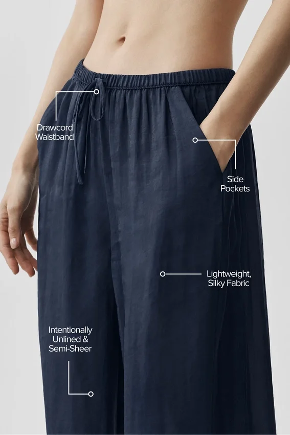 Semi-Sheer Golden Hour High-Waist Straight Leg Pant - Navy