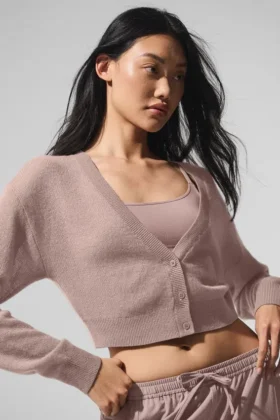 Sheer Cashmere Cropped Cardigan – Taupe