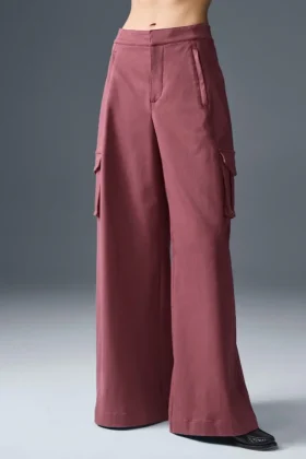 Show off Cargo Wide Leg Trouser (Long) - Burgundy Truffle