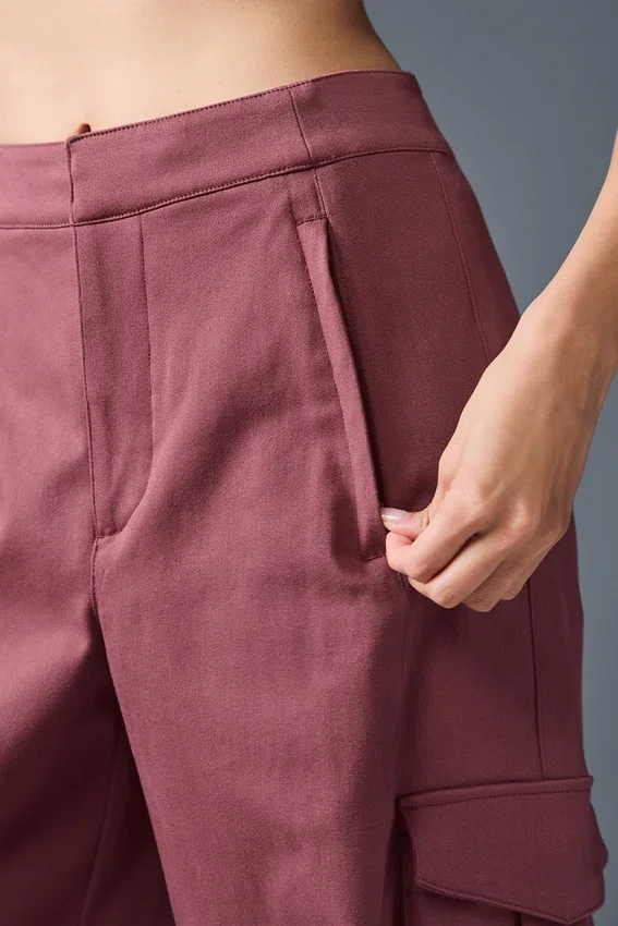 Show off Cargo Wide Leg Trouser (Long) - Burgundy Truffle