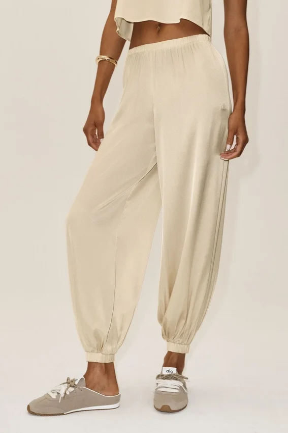 Silk Blend High-Waist Radiance Pant - Sandy Beige