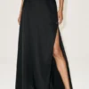 Silk Blend Low-Rise Radiance Long Skirt - Black