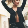 Silk Blend Radiance Long Sleeve Top - Black