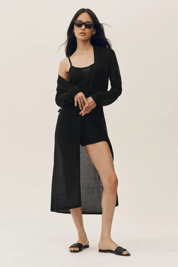 Silk Cashmere Heatwave Long Cardigan - Black