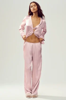 Silk Luminous Pant (Long) - Pink Champagne