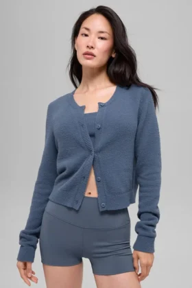 Snuggle up Sweater Cropped Cardigan - Bluestone