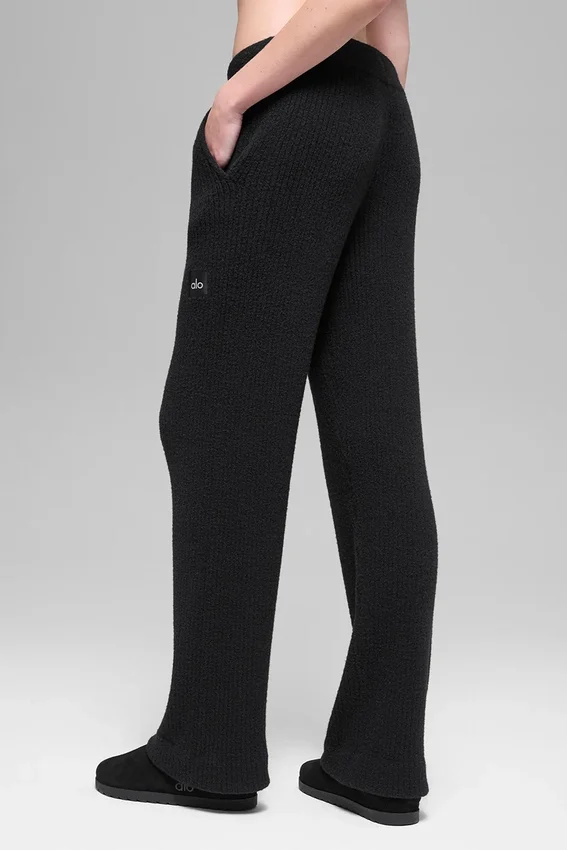 Snuggle up Sweater High-Waist Wide Leg Pant - Black