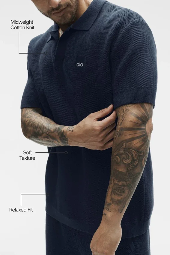 Sports Club Sweater Knit Polo - Navy