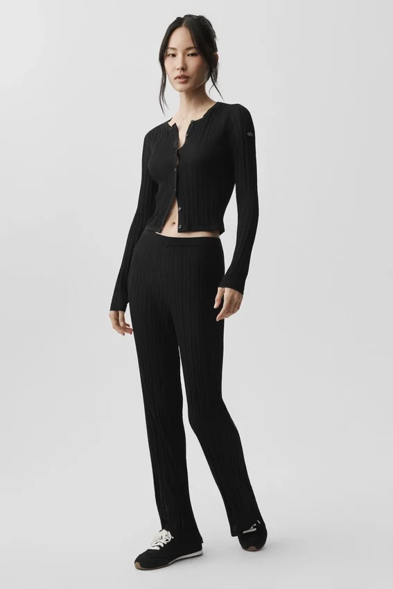 Sweater High-Waist Sunlit Straight Leg Pant - Black