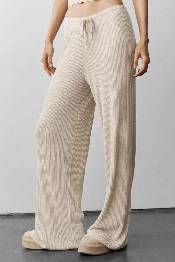 Sweater Knit Mid-Rise Unwind Wide Leg Pant - Oatmeal Heather
