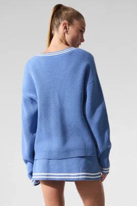 Tennis Club Sweater Knit Cardigan – Crystal Clear Blue/White