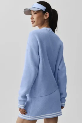 Tennis Club Sweater Knit Cardigan – Light Provence Blue/White