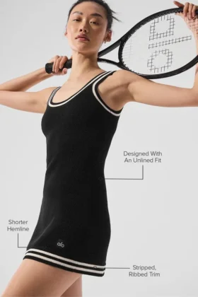 Tennis Club Sweater Knit Dress – Black/Ivory