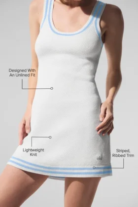 Tennis Club Sweater Knit Dress – White/Seashell Blue