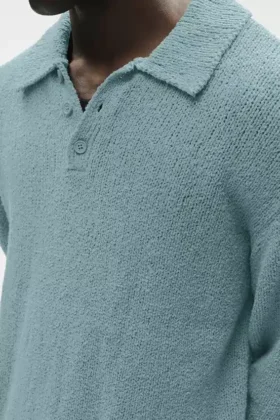 Textured Knit Long Sleeve Polo – Desert Sage