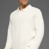 Textured Knit Long Sleeve Polo - Ivory