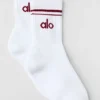Unisex Half-Crew Throwback Sock - White/Summer Romance Red