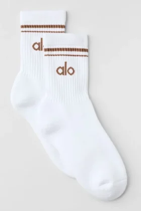 Unisex Half-Crew Throwback Sock - White/Sun Kissed Brown
