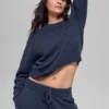 Wool Cashmere Cropped New Class Crewneck Sweater - Navy