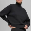 Wool Cashmere Cropped New Class Turtleneck Sweater - Black